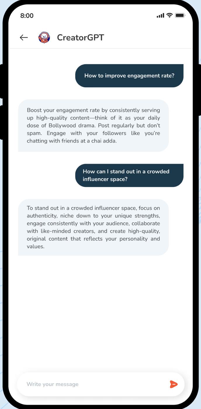 Creator GPT chat answering a creator question about engagement rate